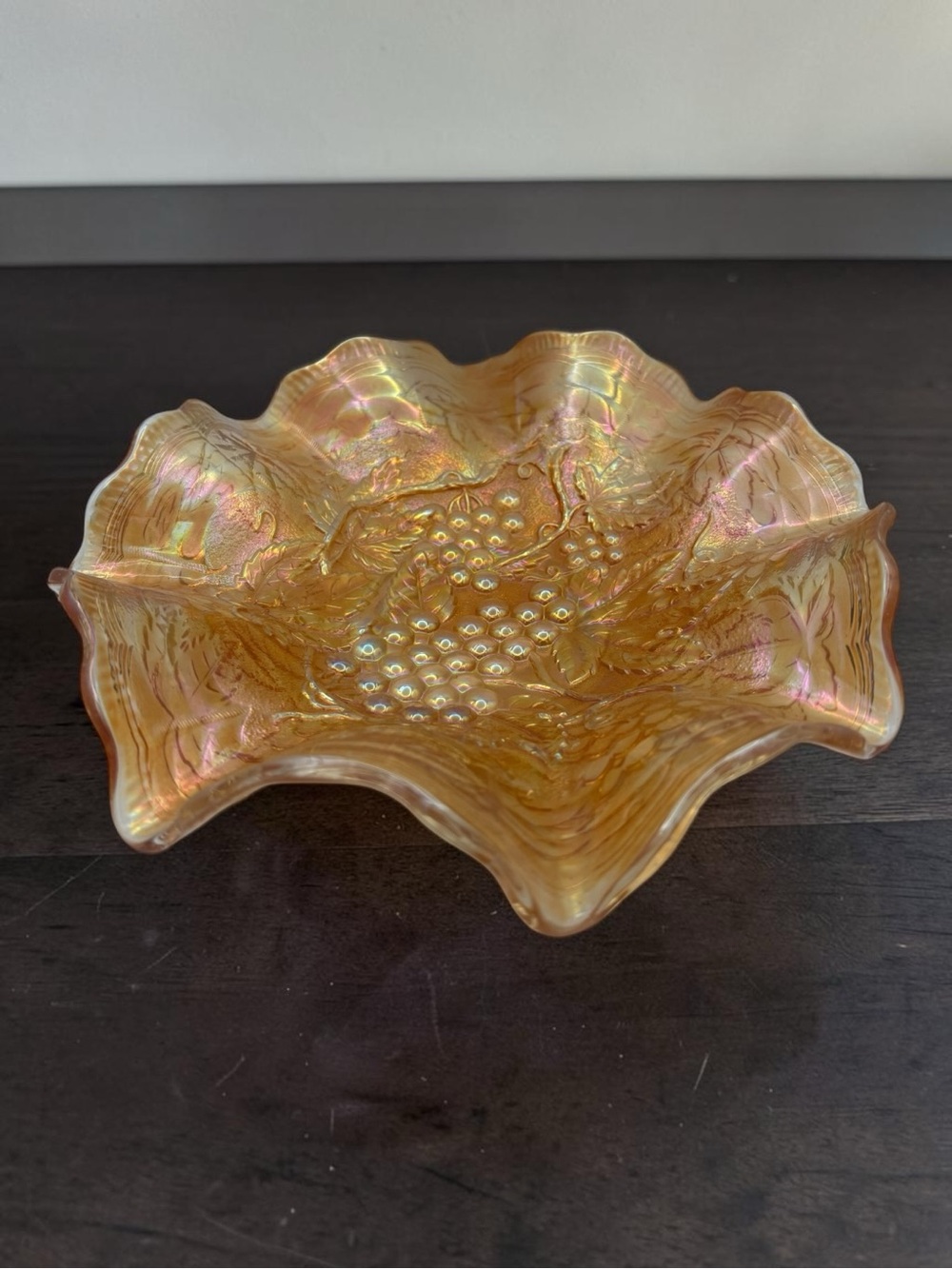 Vintage Imperial Glass Company Carnival Glass Bowl Grape Marigold Iridescent EUC